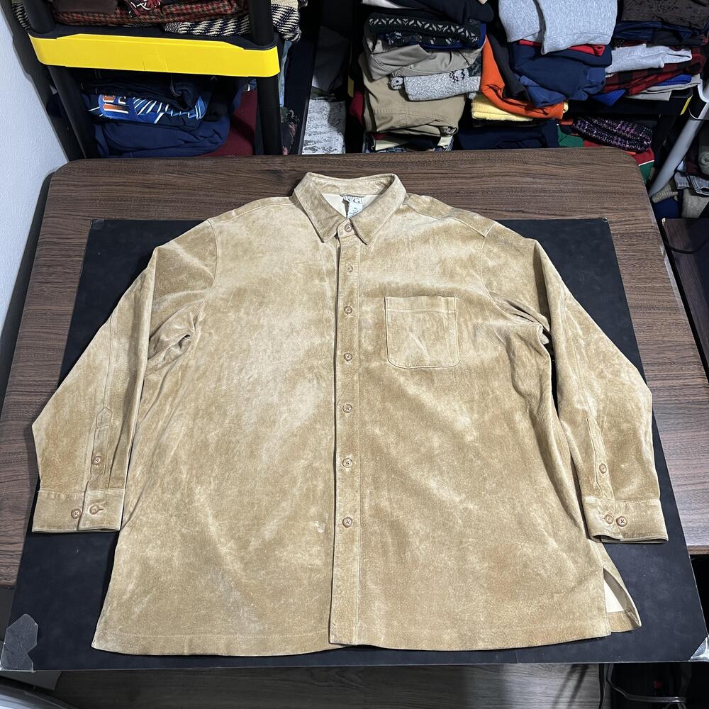 Field Gear Leather Jacket Mens 2XL cowboy Shirt Button Front Overcoat Unlined